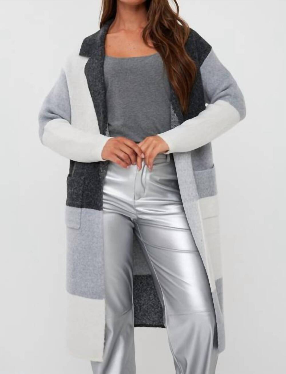 NEW ESQUALO blocks longline cardigan in grey print